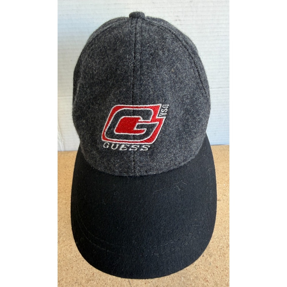 Vintage 90s GUESS Hat Cap Gray ADJUSTABLE Wool Dad City Preppy‎